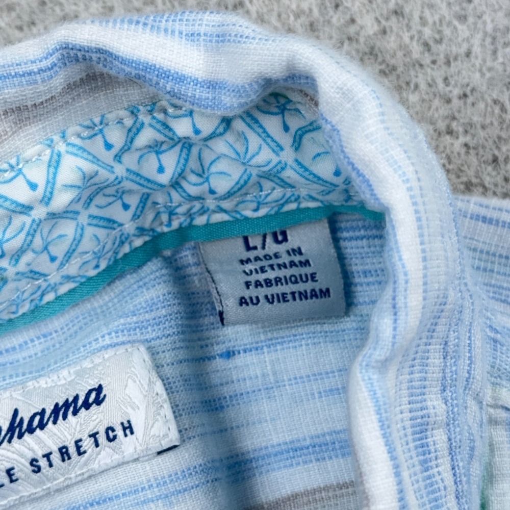 Tommy Bahama Shirt Men Large Blue Barbados Breeze Linen Blend Button Up Pocket * - Picture 3 of 13